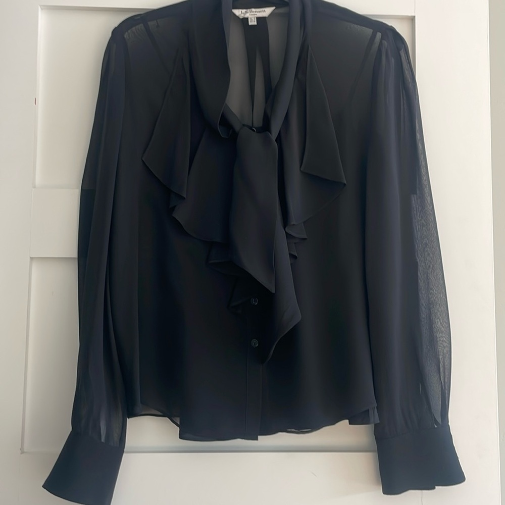 Silk blouse by L.K. Bennett. Delicate sheer blouse with a built-in camisole.
